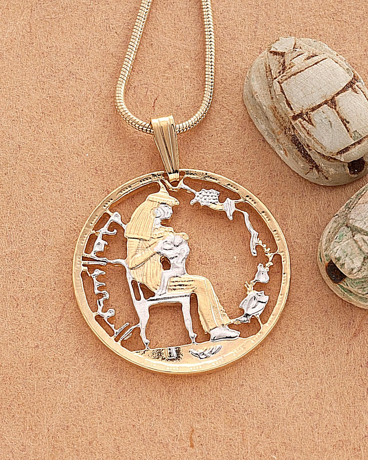 Egypt Year of the Child Cut Coin Pendant & Necklace ,1″ Diameter ( # 92 )