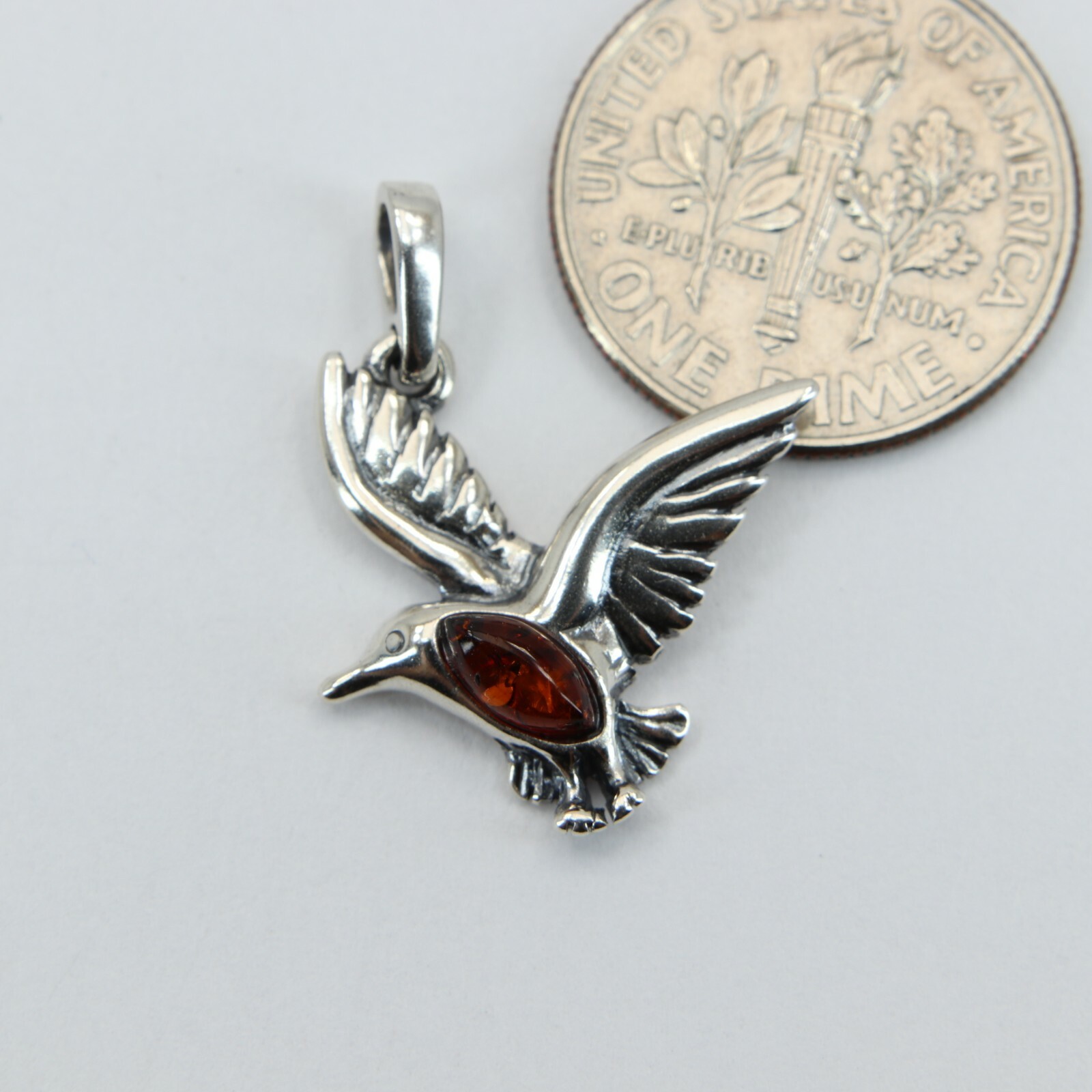 Natural Cognac / Brown BALTIC AMBER Bird Pendant 925 STERLING SILVER #2606