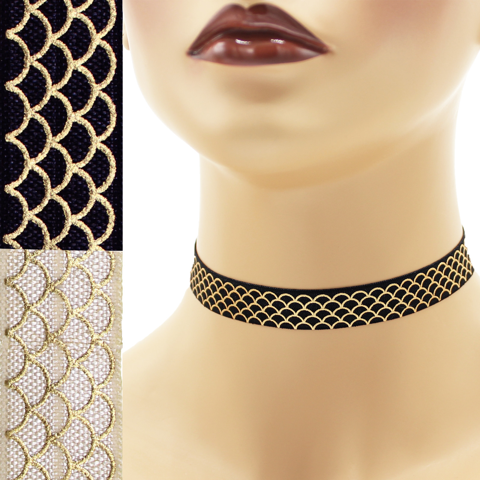 Gold Scales Elastic Choker 5/8″ Custom necklace mermaid dragon snakeskin stretch