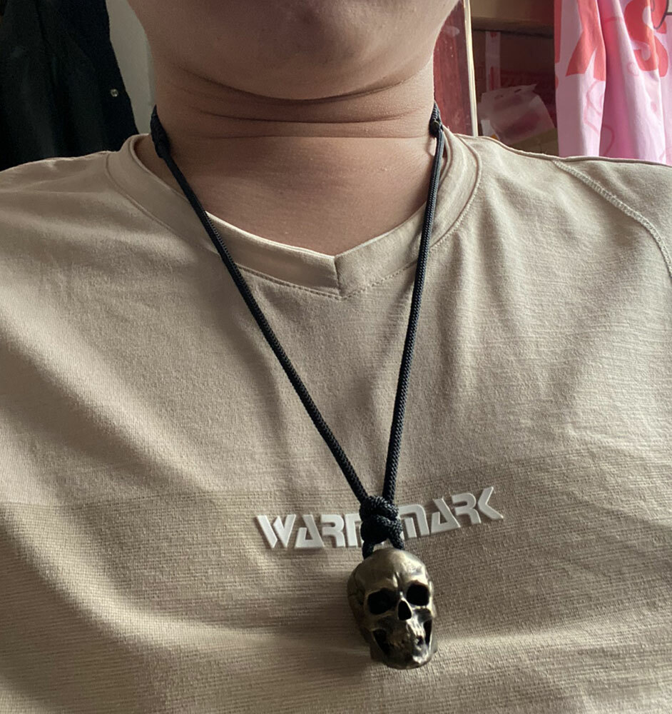 Solid Brass Cast Human Skull Pendant,Rope Length 27.5 inch (adjustable), gifts