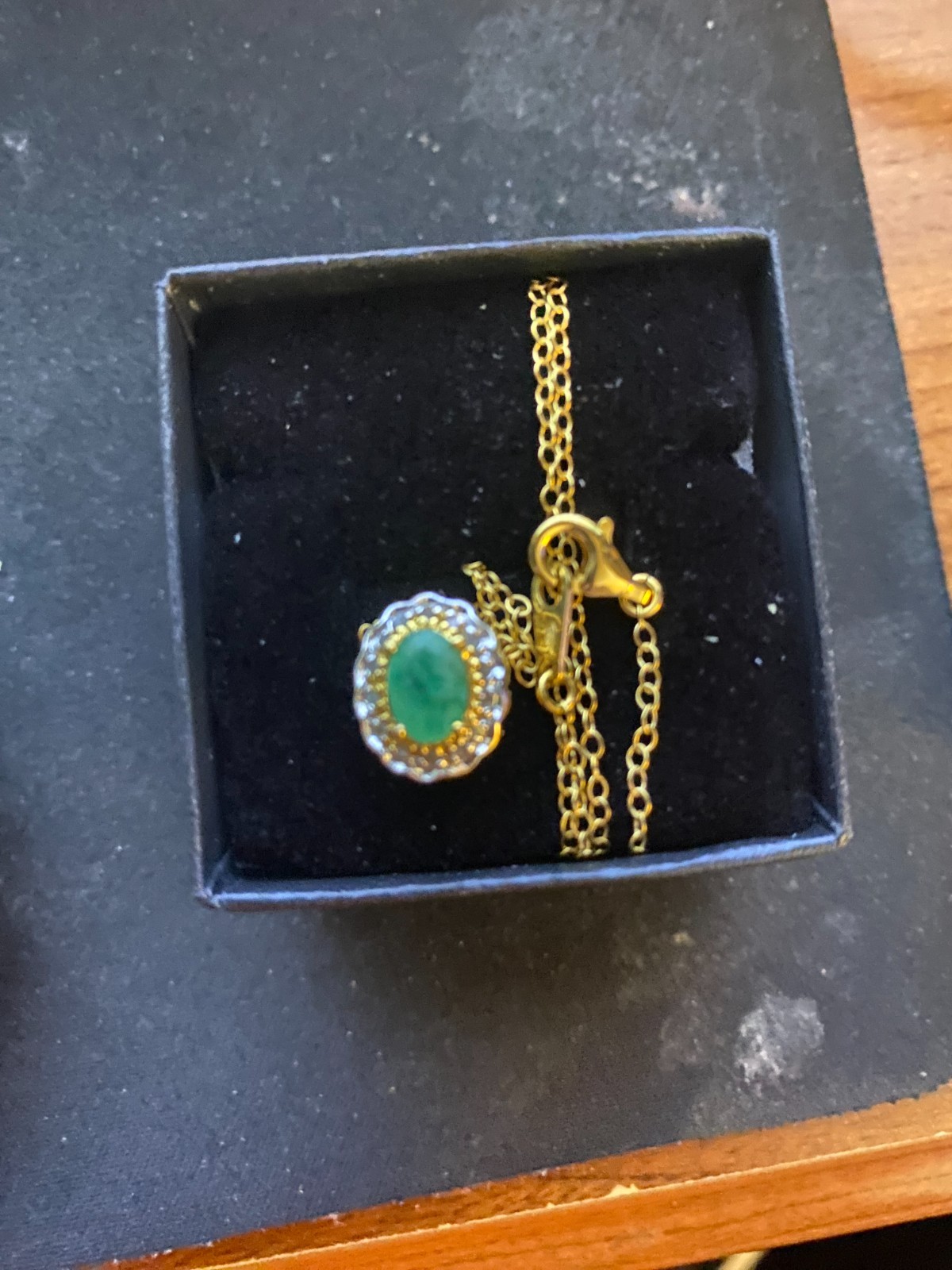 Stunning Womens 18K Yellow Gold Over Sterling Silver Emerald and Diamond 18 Inch