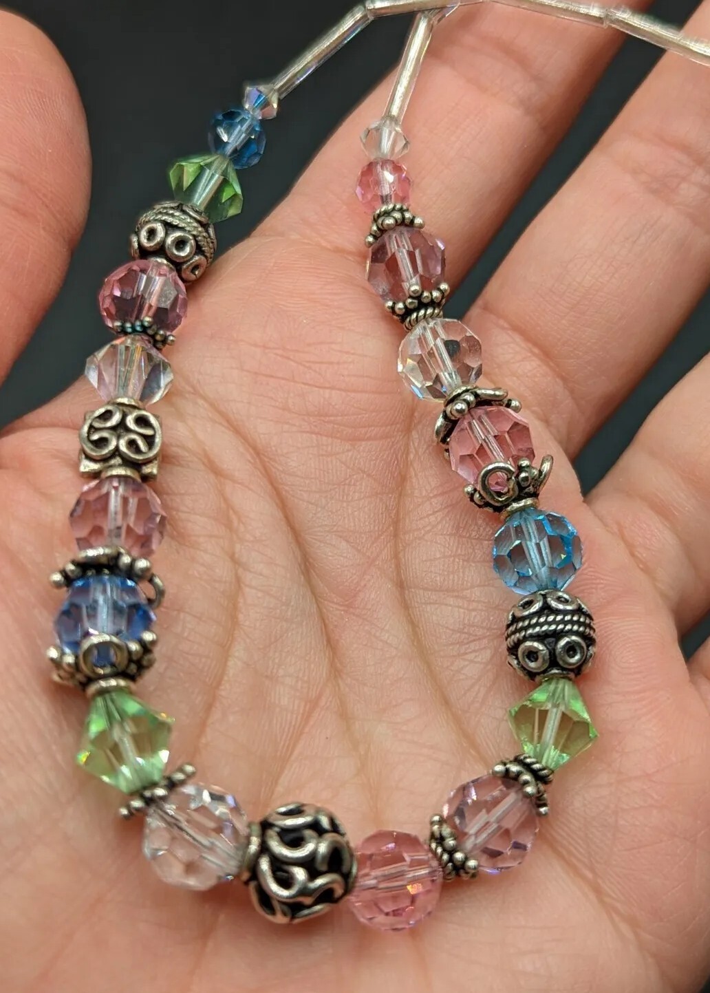 Sterling Silver 925 Multicolor Pastel Faceted Crystal Handmade Beaded Necklace