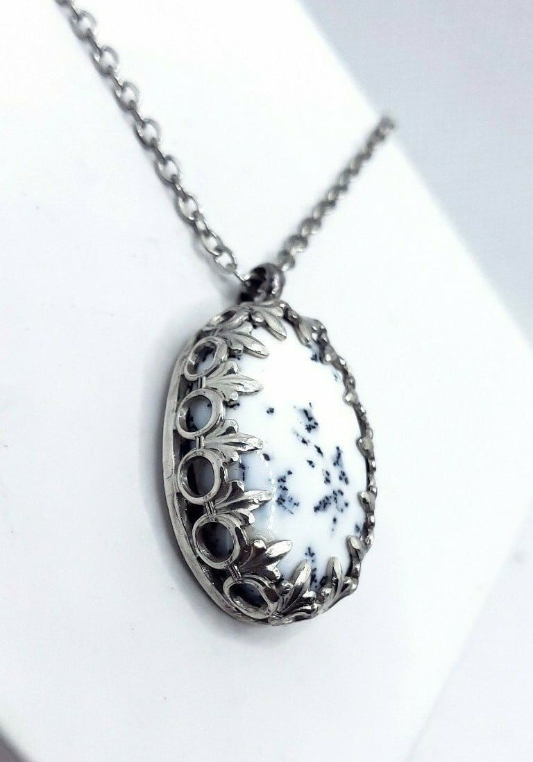 Sterling silver Dendritic Opal Crystal Necklace Handmade gothic .925
